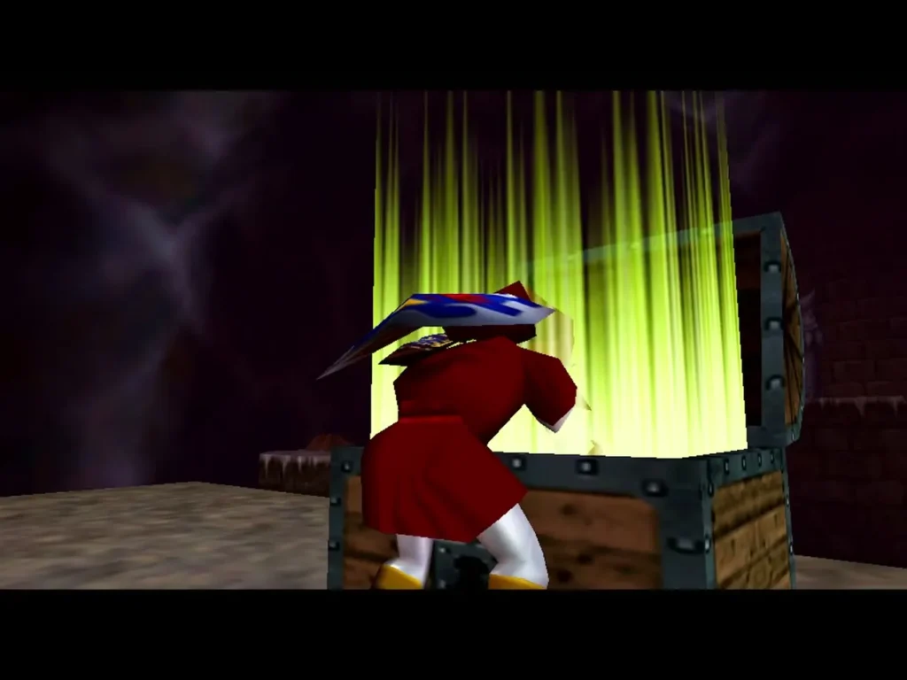 Link opening the Golden Gauntlets chest in Ganon's Castle with light pouring out Link opening the Golden Gauntlets chest in Ganon's Castle with light pouring out