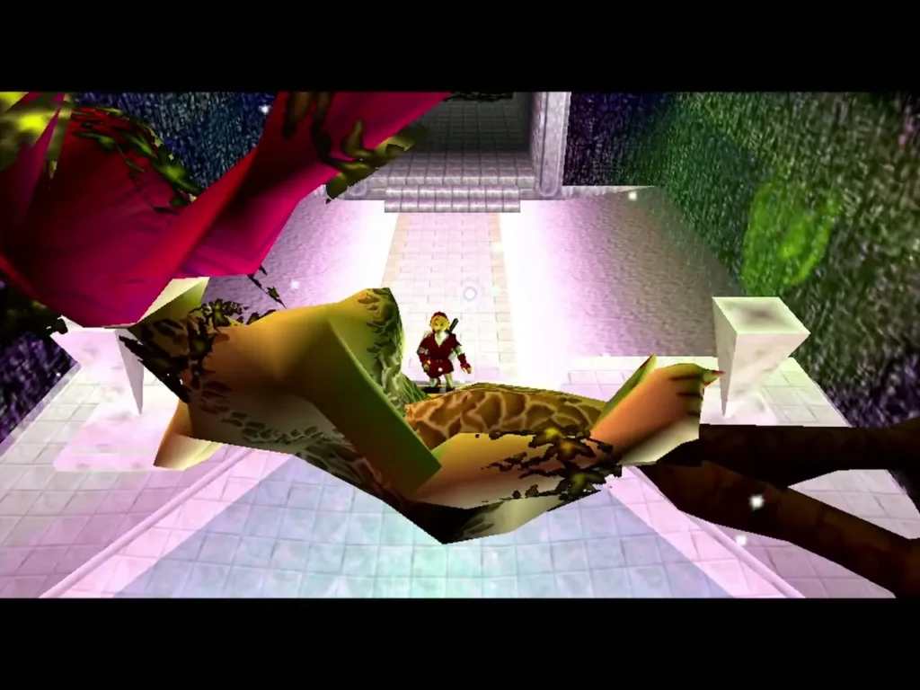 Link on the Triforce tile as the Great Fairy of Magic lies in her chamber Link on the Triforce tile as the Great Fairy of Magic lies in her chamber