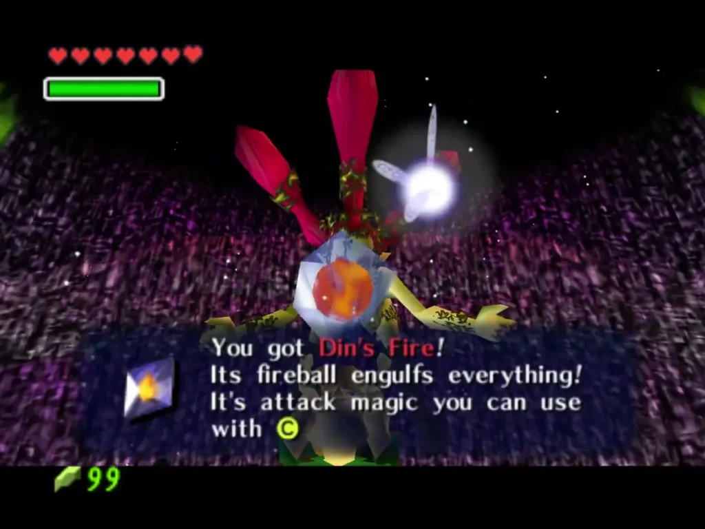 Link receiving Din's Fire with the full item message shown Link receiving Din's Fire with the full item message shown