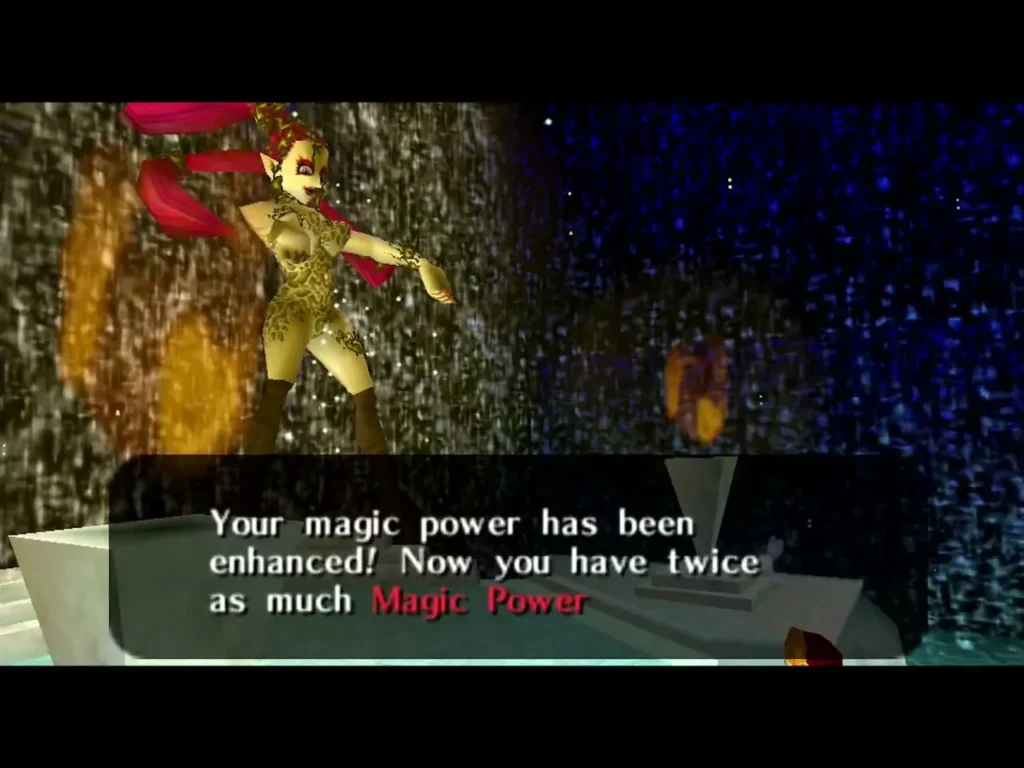 Great Fairy of Wisdom with a box saying Link's magic power has been enhanced Great Fairy of Wisdom with a box saying Link's magic power has been enhanced