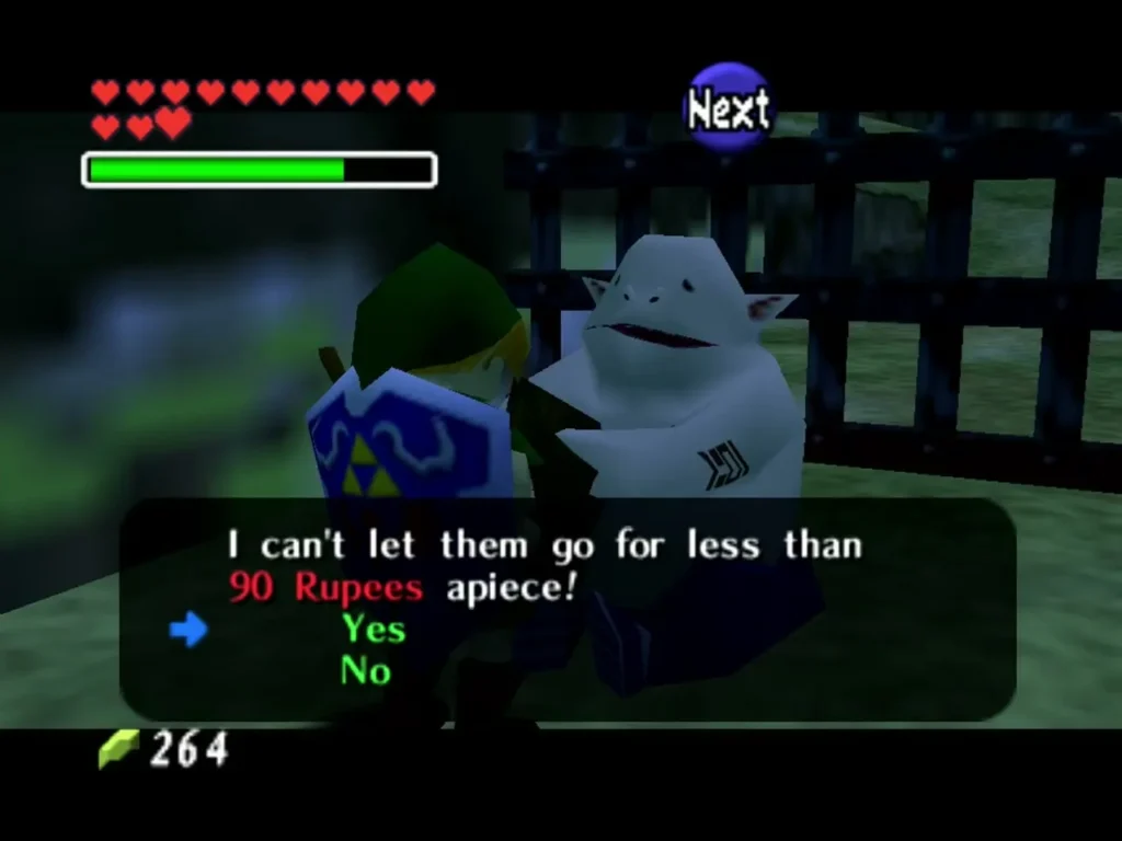 The bean seller asking whether Link will pay for a Magic Bean, with Yes and No options The bean seller asking whether Link will pay for a Magic Bean, with Yes and No options