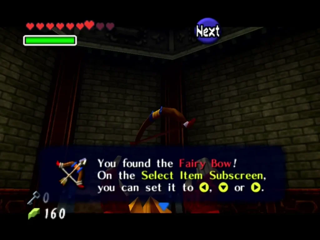 Link receiving the Fairy Bow with its item box Link receiving the Fairy Bow with its item box