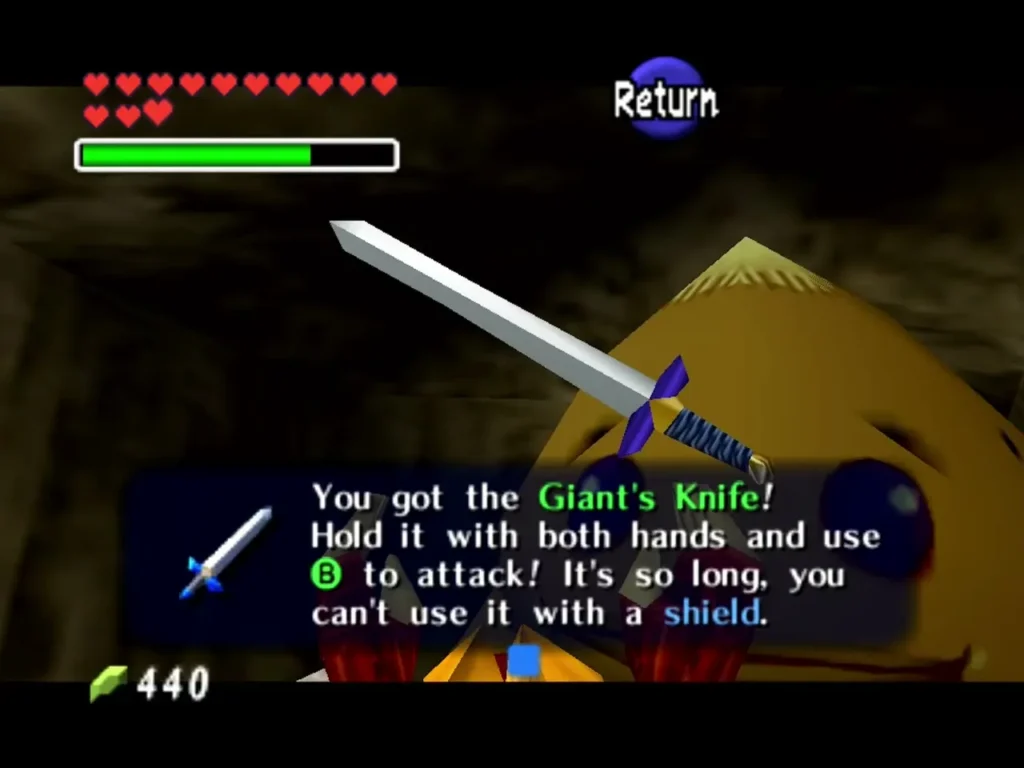 Link raising the Giant's Knife with two hands Link raising the Giant's Knife with two hands