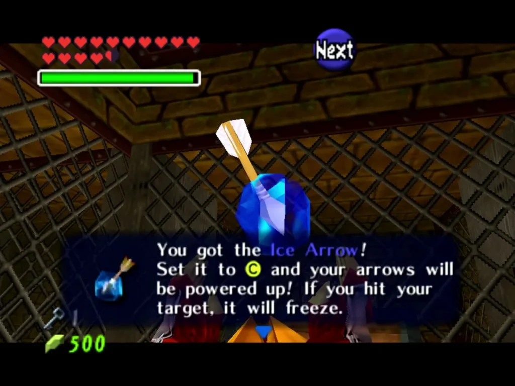 Link holding up the Ice Arrow with its full item box Link holding up the Ice Arrow with its full item box