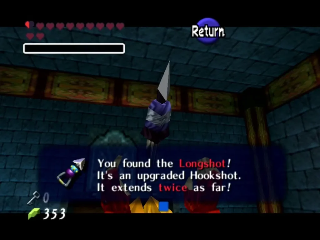 Link holding up the Longshot with its full item box Link holding up the Longshot with its full item box