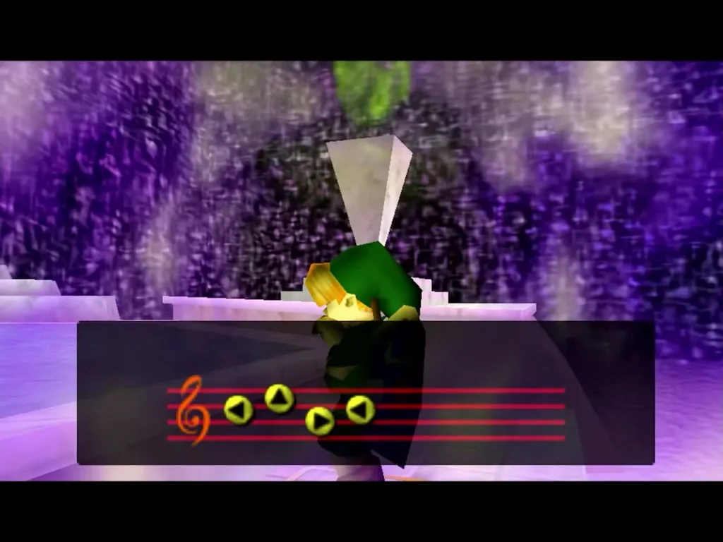Link playing Zelda's Lullaby on a Triforce tile to summon a Great Fairy Link playing Zelda's Lullaby on a Triforce tile to summon a Great Fairy