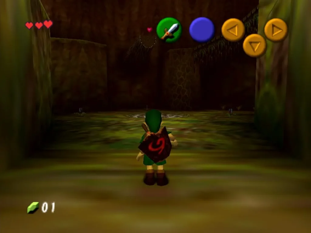 Link with the Kokiri Sword and Deku Shield in the Deku Tree entrance room Link with the Kokiri Sword and Deku Shield in the Deku Tree entrance room