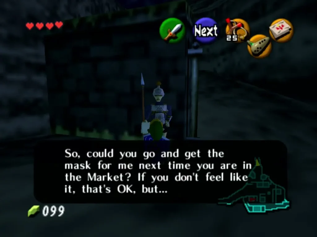 Kakariko gate guard asking Link to fetch a popular mask for his son Kakariko gate guard asking Link to fetch a popular mask for his son