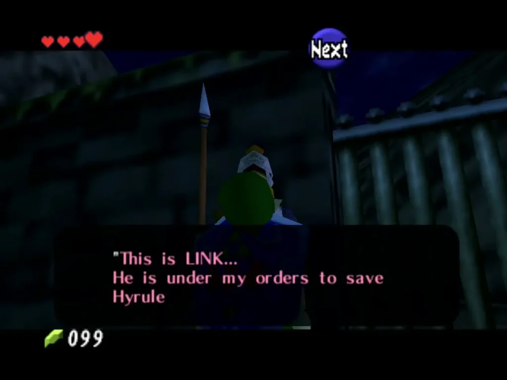 Kakariko gate guard reading Zelda's Letter aloud to Link Kakariko gate guard reading Zelda's Letter aloud to Link