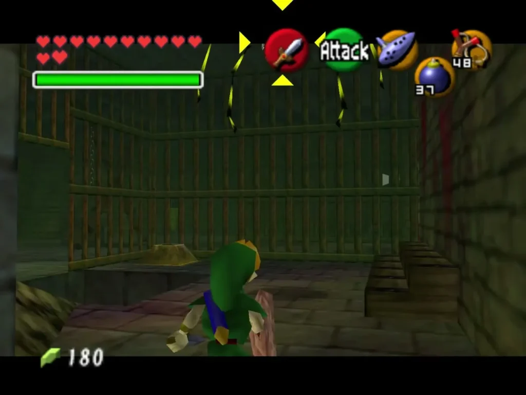 Child Link standing before the barred room in the flooded hall of the well Child Link standing before the barred room in the flooded hall of the well