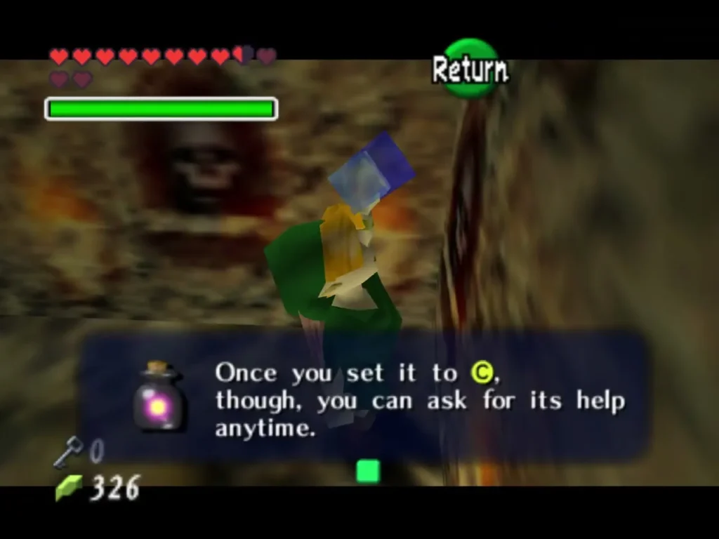 Link with the Empty Bottle beside a text box about setting it to the C button Link with the Empty Bottle beside a text box about setting it to the C button
