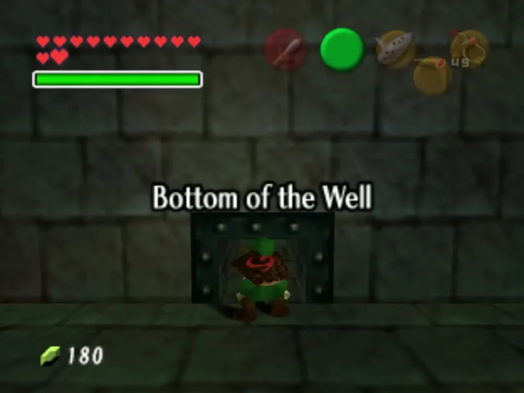 Bottom of the Well title card with child Link in the tunnel entrance Bottom of the Well title card with child Link in the tunnel entrance