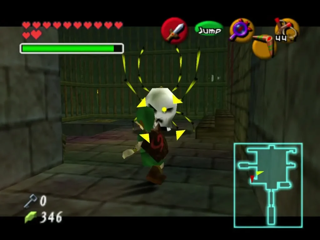 A white Bubble enemy with lock-on markers floating near Link in the skull-niche crypt A white Bubble enemy with lock-on markers floating near Link in the skull-niche crypt