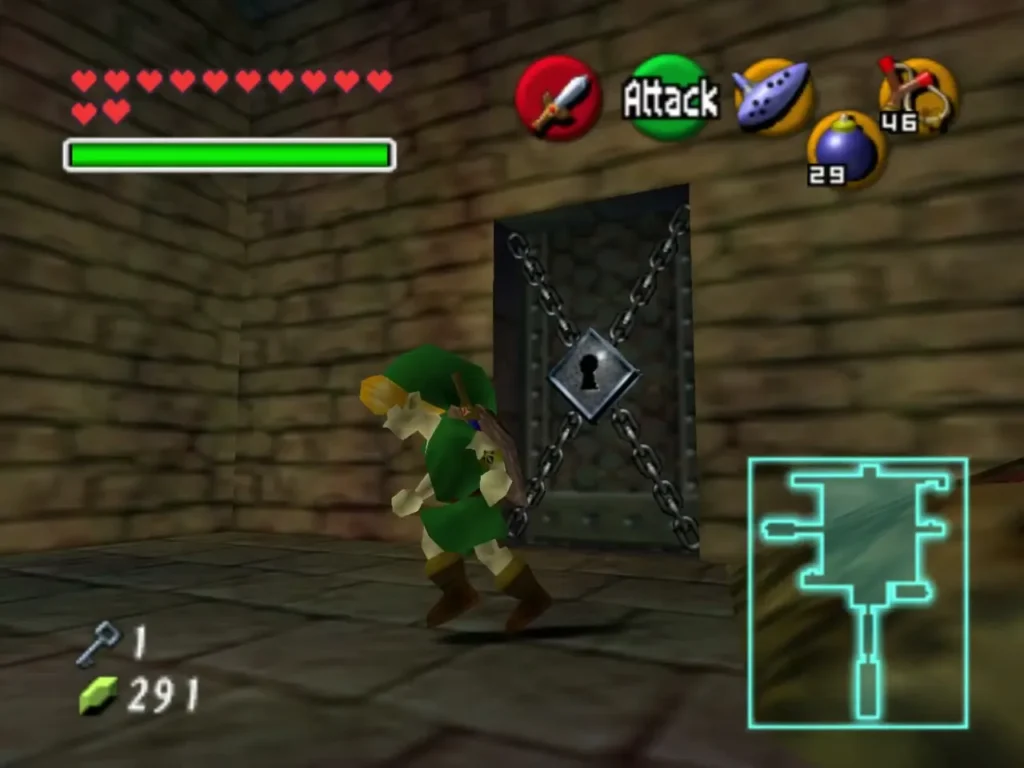 Child Link beside the chained locked door with a keyhole Child Link beside the chained locked door with a keyhole
