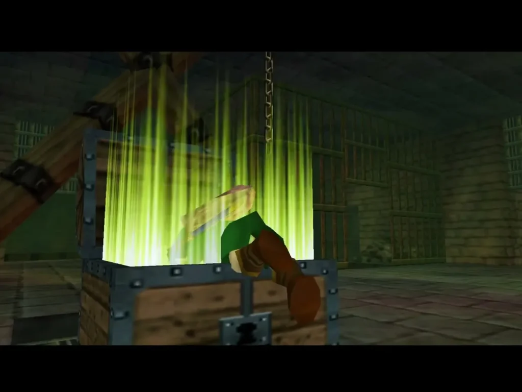 Child Link opening a wooden chest in a burst of green light Child Link opening a wooden chest in a burst of green light