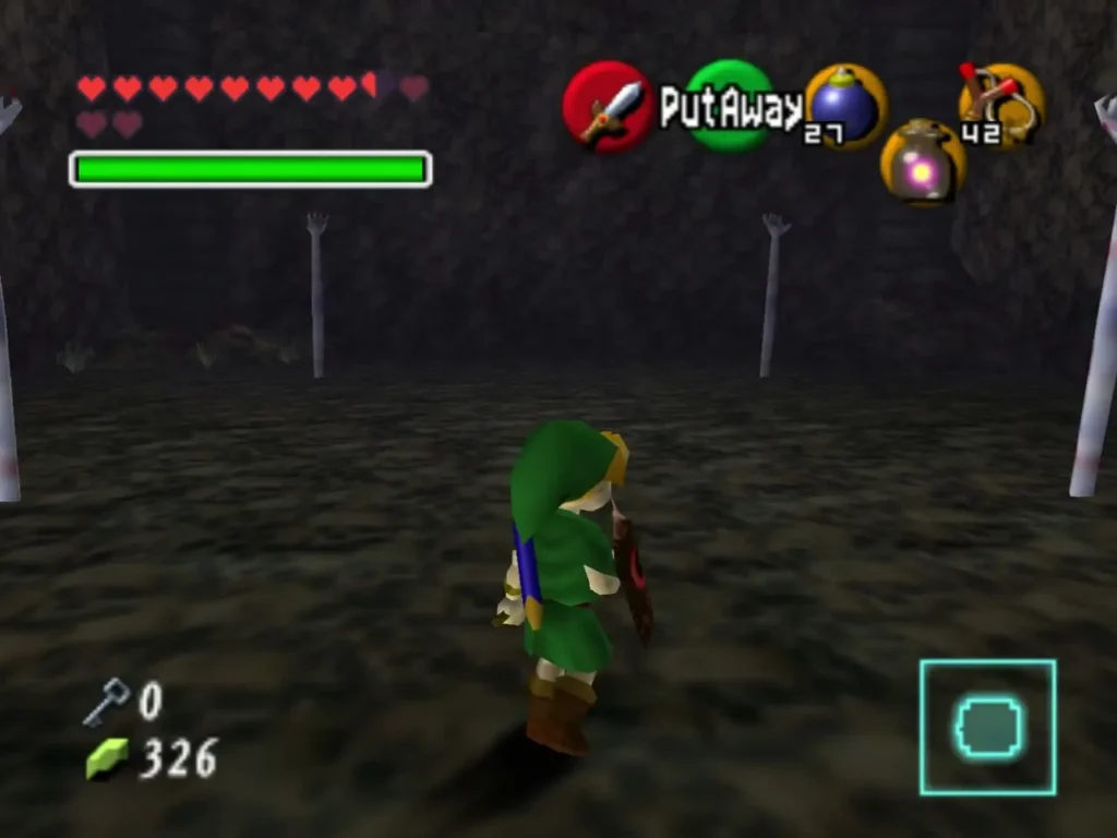 Link in the dark Dead Hand crypt, lined with pale grasping arms Link in the dark Dead Hand crypt, lined with pale grasping arms