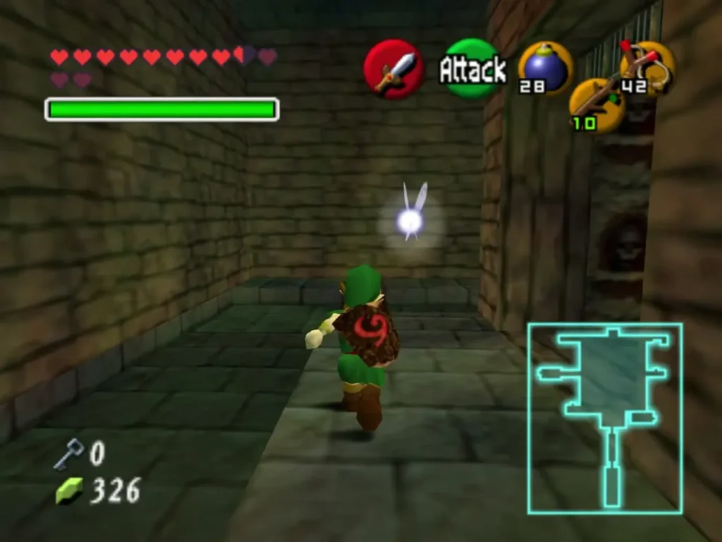 A fairy hovering in a stone corridor beside a skull niche in the Bottom of the Well A fairy hovering in a stone corridor beside a skull niche in the Bottom of the Well