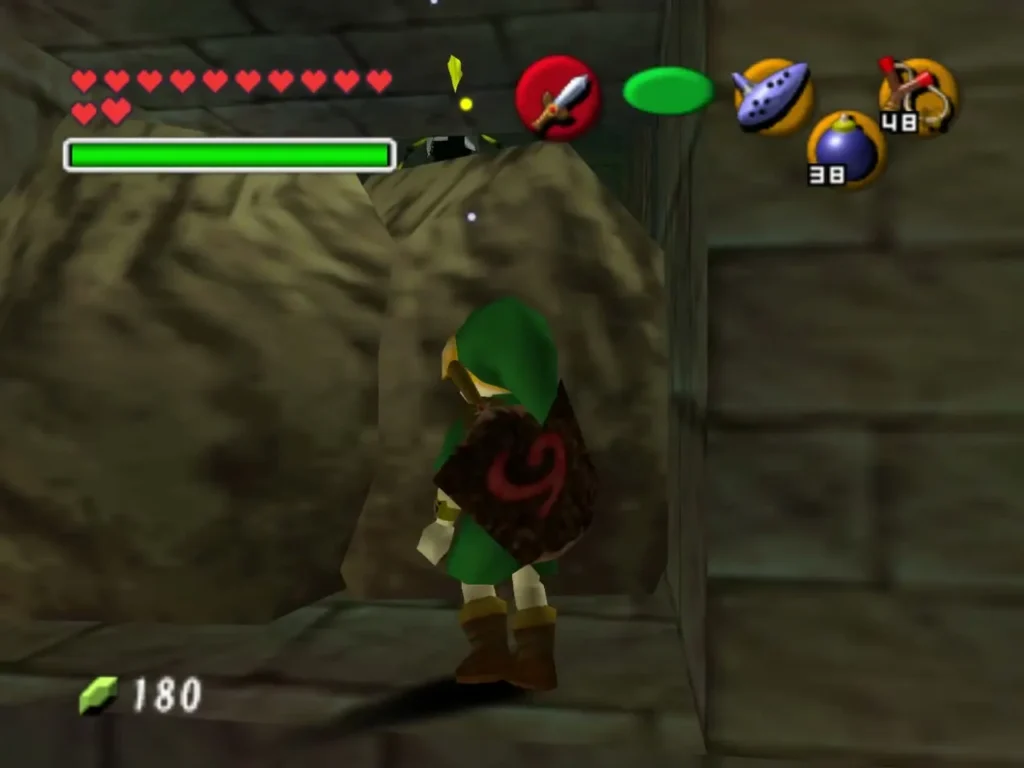 Child Link beside a rock formation in the flooded hall of the well Child Link beside a rock formation in the flooded hall of the well