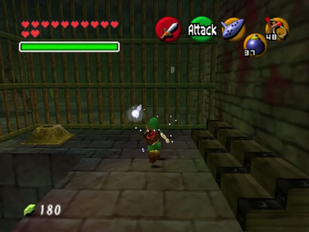 Child Link standing near the floor switch in the barred room Child Link standing near the floor switch in the barred room