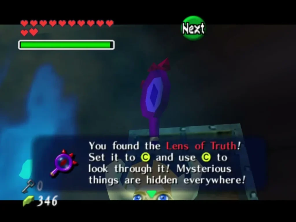 Link holding up the Lens of Truth with the You found the Lens of Truth message box Link holding up the Lens of Truth with the You found the Lens of Truth message box