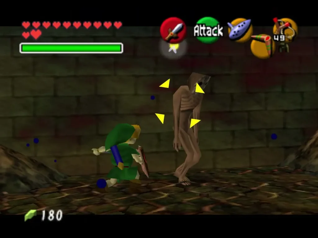 Child Link with shield raised fighting a ReDead in a stone corridor Child Link with shield raised fighting a ReDead in a stone corridor