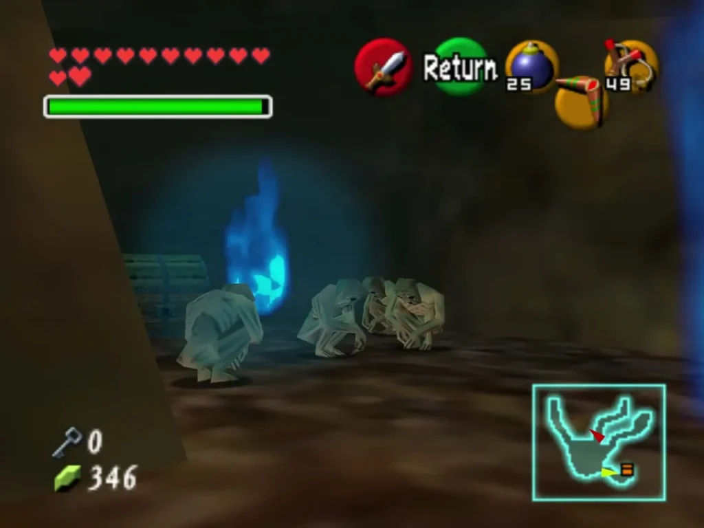 ReDead creatures crouching in a corner beside blue flames in the Bottom of the Well ReDead creatures crouching in a corner beside blue flames in the Bottom of the Well