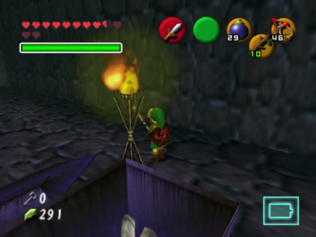 Child Link beside a lit torch between the crypt coffins Child Link beside a lit torch between the crypt coffins