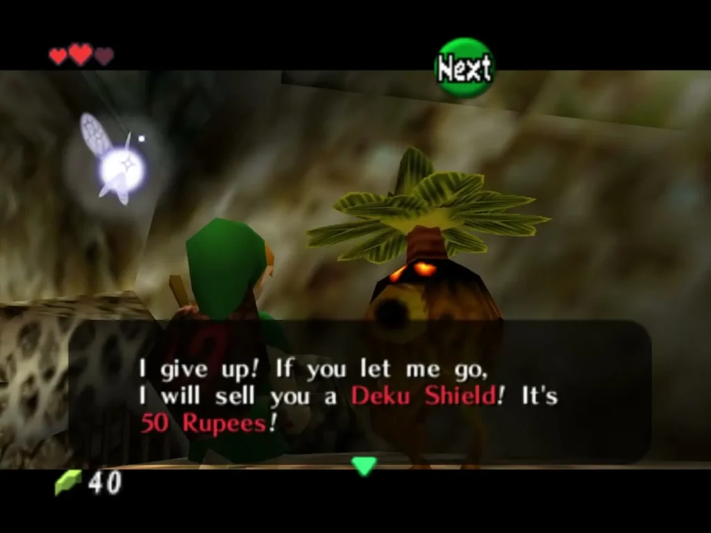 Business Scrub offering a Deku Shield for 50 Rupees in a finished dialogue box Business Scrub offering a Deku Shield for 50 Rupees in a finished dialogue box