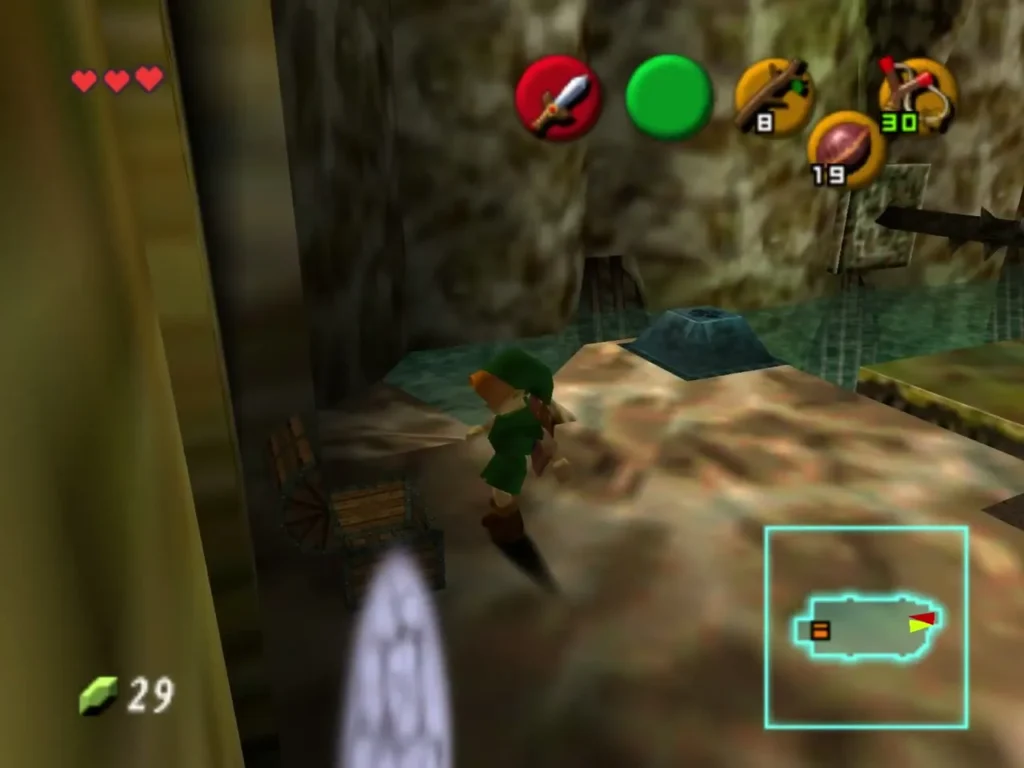 Link walking past a wooden chest beside the door Link walking past a wooden chest beside the door