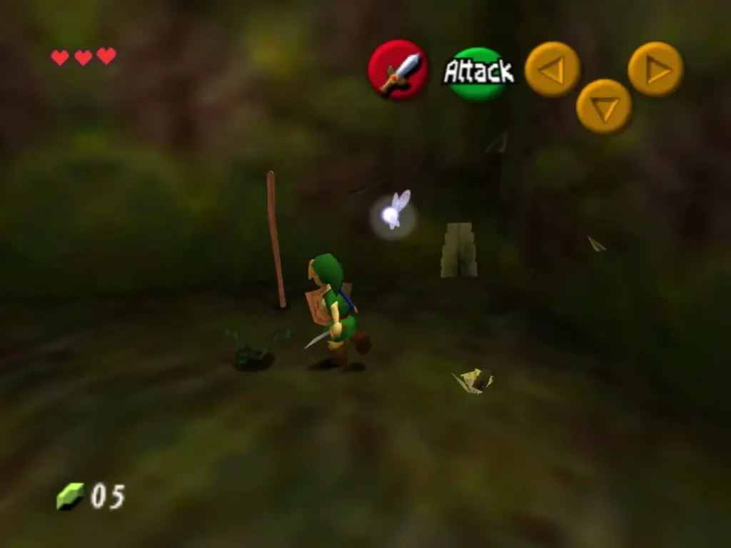 Link slashing grass and picking up a Deku Stick in the lobby Link slashing grass and picking up a Deku Stick in the lobby