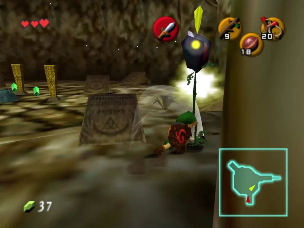 Link facing a Deku Baba among the golden torches Link facing a Deku Baba among the golden torches