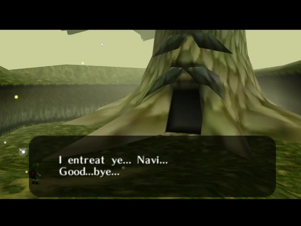 Great Deku Tree's farewell text box as he falls silent Great Deku Tree's farewell text box as he falls silent