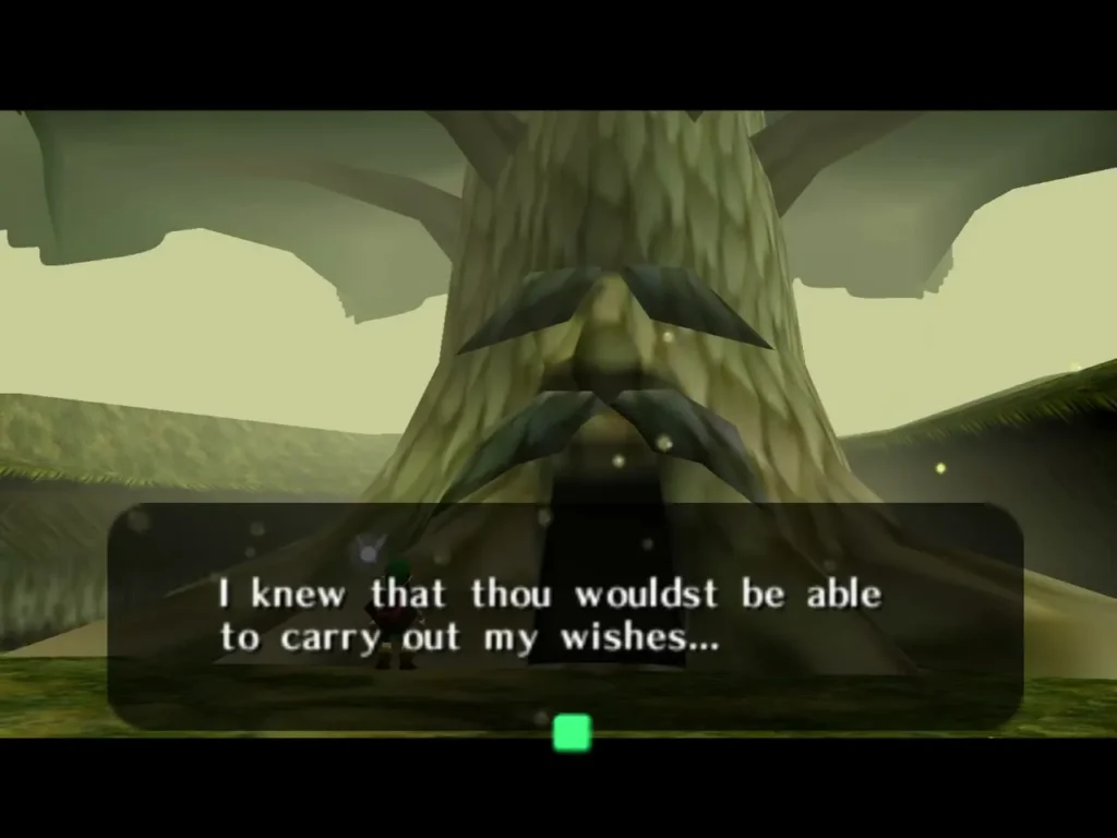 Great Deku Tree in a text box saying he knew Link would carry out his wishes Great Deku Tree in a text box saying he knew Link would carry out his wishes