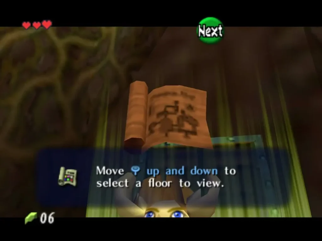 Link holding up the Dungeon Map he took from the large chest Link holding up the Dungeon Map he took from the large chest