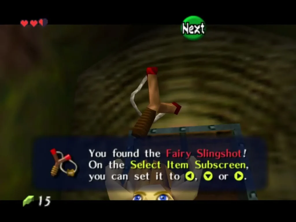 Message that Link found the Fairy Slingshot, with the slingshot raised Message that Link found the Fairy Slingshot, with the slingshot raised