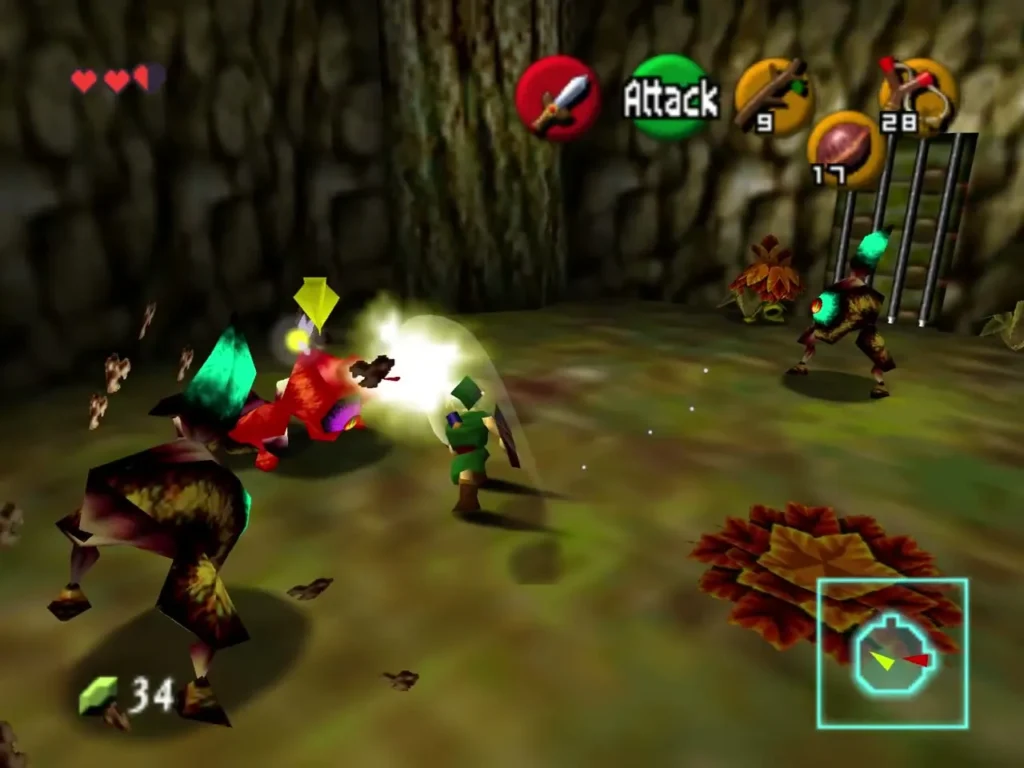 Link fighting enemies in the egg room among the scattered eggs Link fighting enemies in the egg room among the scattered eggs