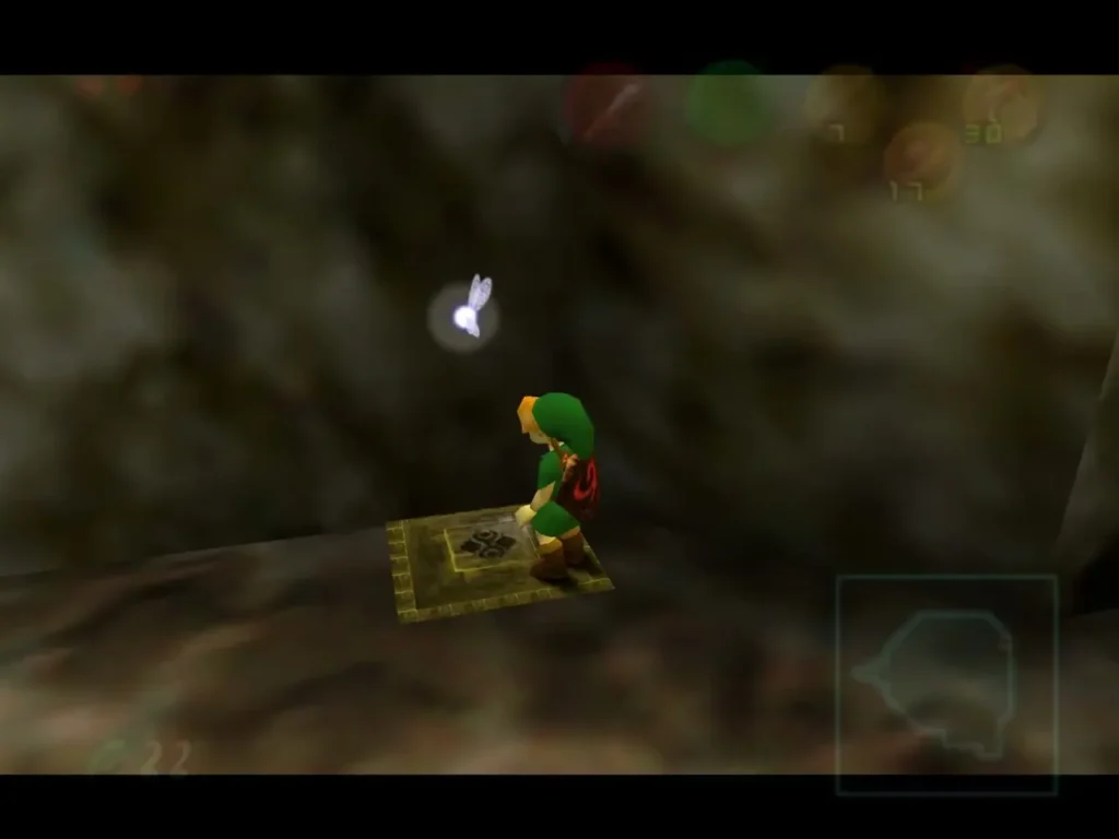 Link standing on the floor switch plate on the ledge Link standing on the floor switch plate on the ledge