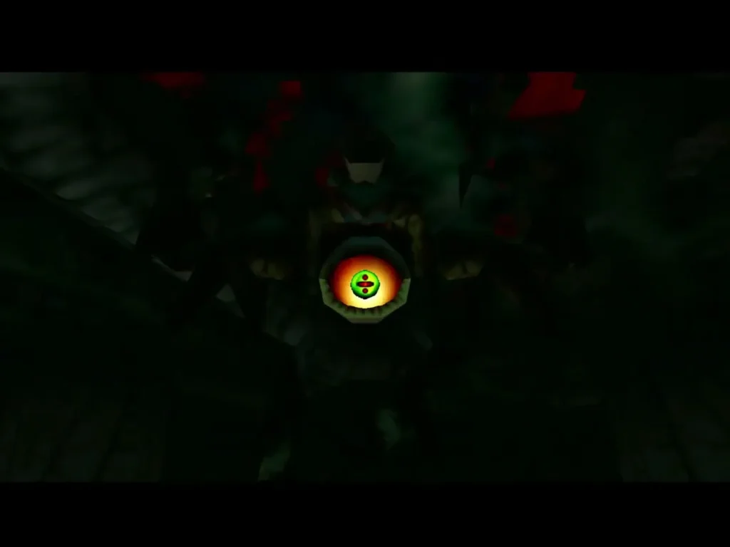 Gohma's glowing red eye on the ceiling of the dark arena Gohma's glowing red eye on the ceiling of the dark arena