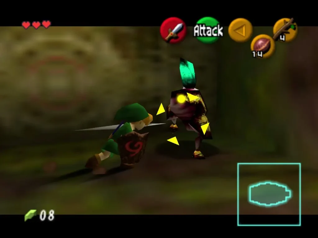 Link fighting an enemy on the stone cave floor Link fighting an enemy on the stone cave floor
