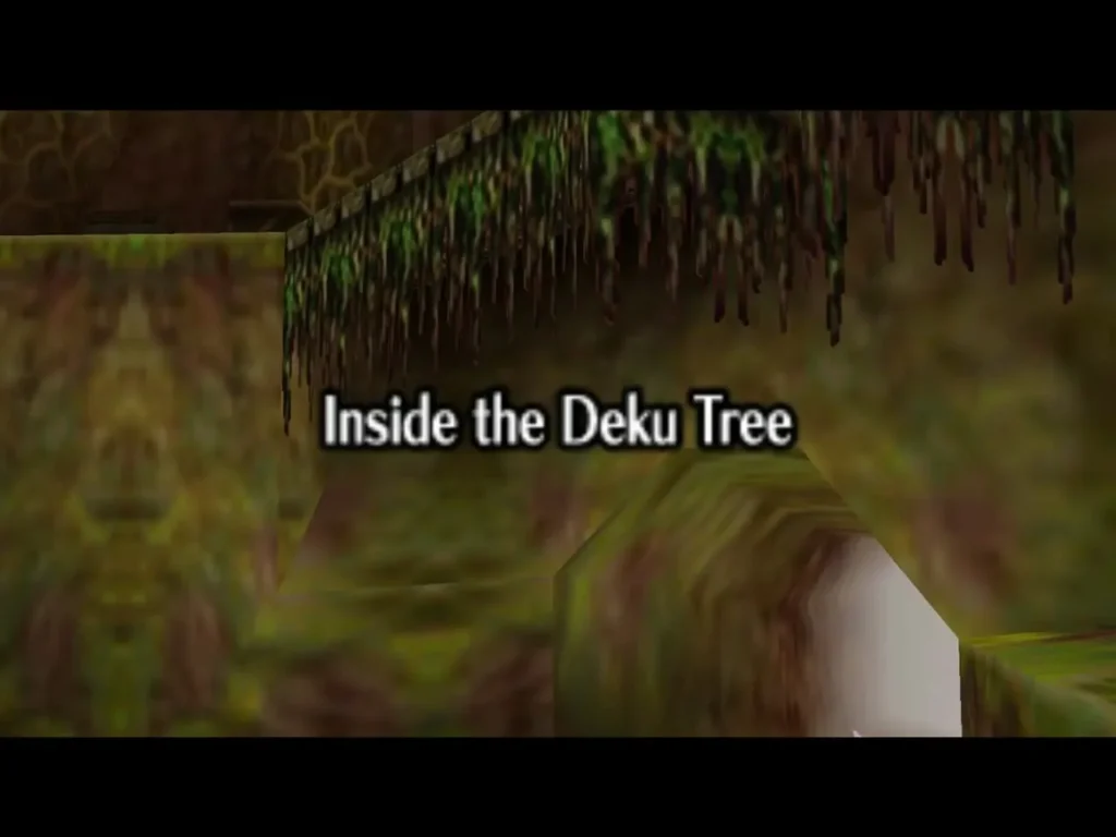 The title card Inside the Deku Tree over a mossy passage The title card Inside the Deku Tree over a mossy passage