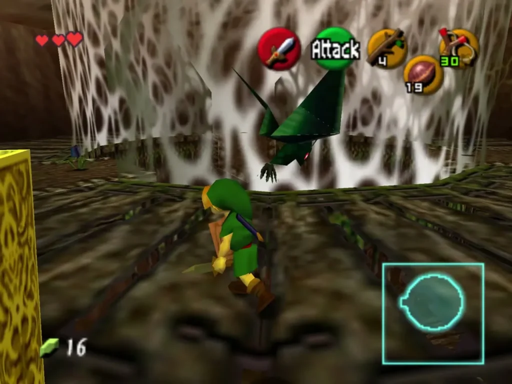 A Keese flying near Link in front of the web-covered wall A Keese flying near Link in front of the web-covered wall