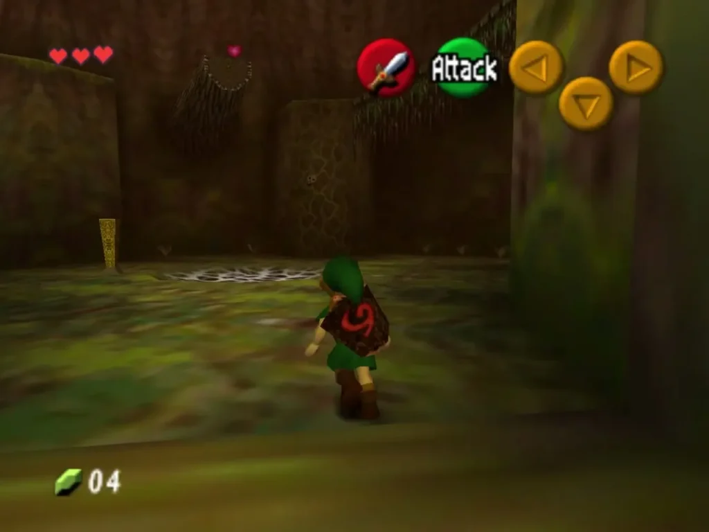 Link in the lobby near the web-covered floor hole and an unlit golden torch Link in the lobby near the web-covered floor hole and an unlit golden torch