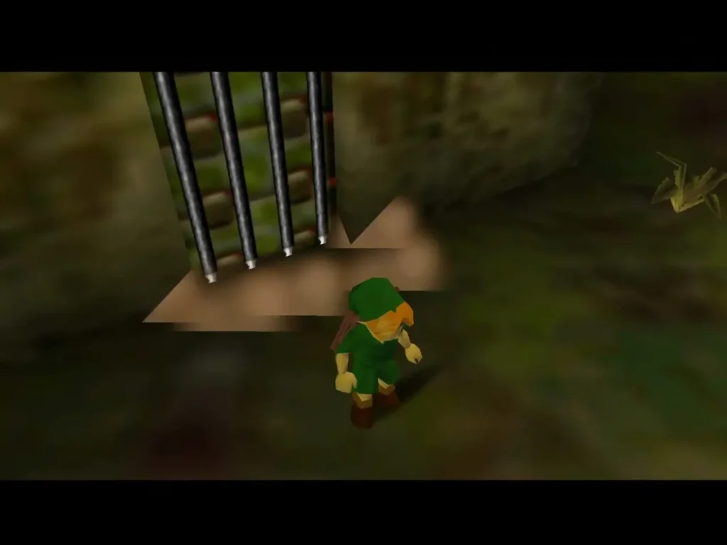 Link walking under the raised bars of the grated door Link walking under the raised bars of the grated door