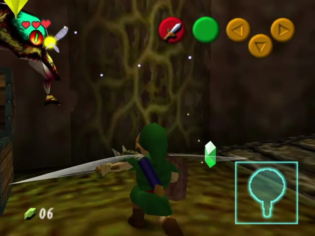 Link slashing a Gohma Larva that drops down beside the large chest Link slashing a Gohma Larva that drops down beside the large chest