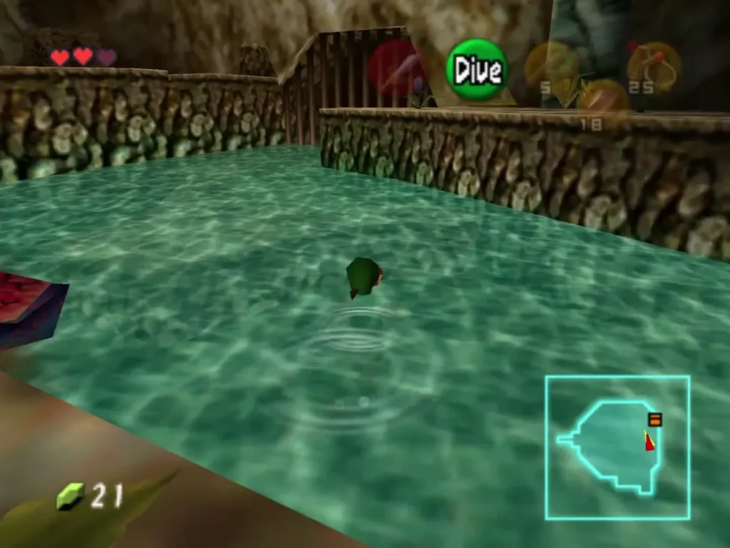 Link swimming in the basement water toward the shore Link swimming in the basement water toward the shore