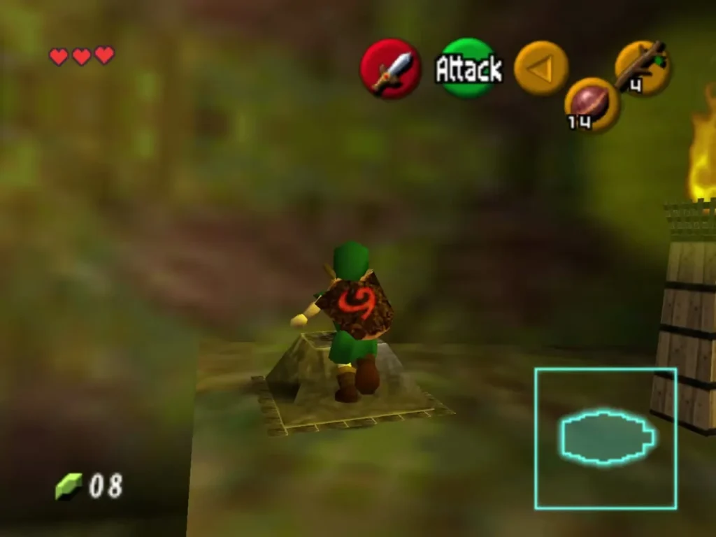 Link standing on the floor switch in the stone cave Link standing on the floor switch in the stone cave