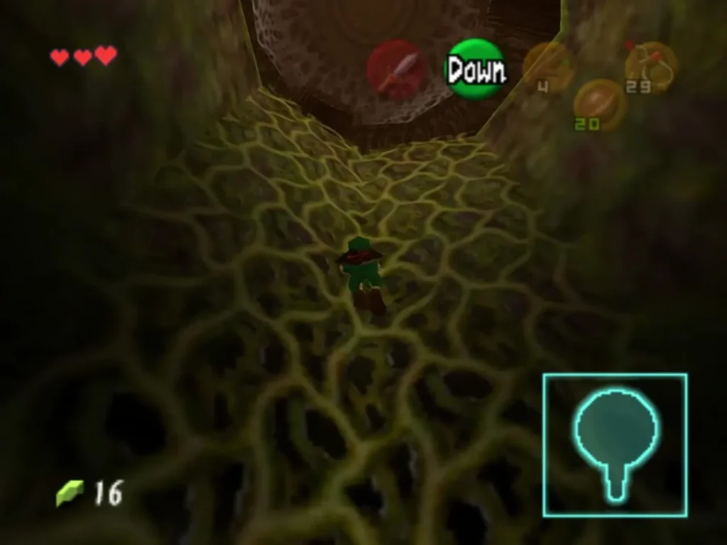 Link climbing down the vine wall Link climbing down the vine wall