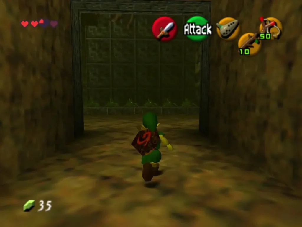 Link walking up to the gated door that leads into the pillar room