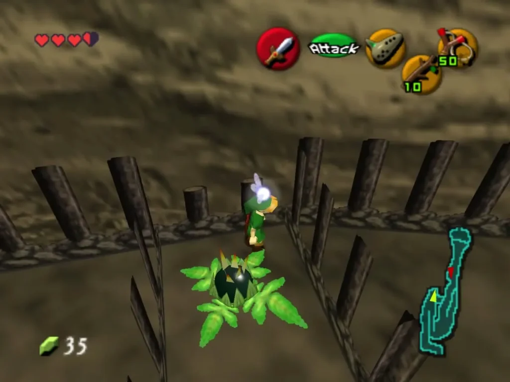 Link holding a Bomb Flower beside the wooden fence on Death Mountain Trail