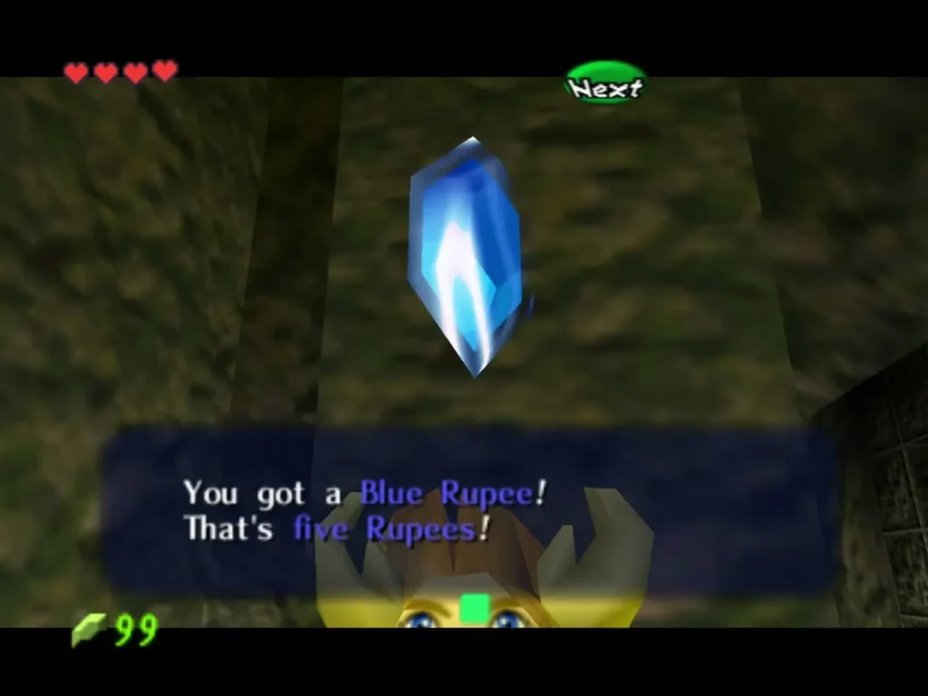Message box reading You got a Blue Rupee! That's five Rupees!